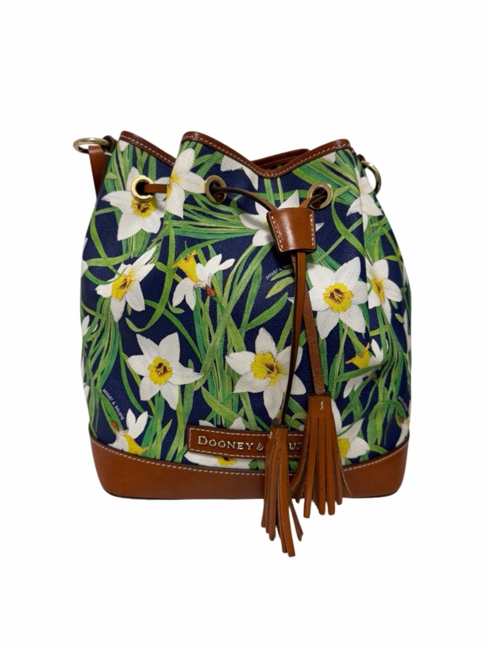 Dooney & Bourke Navy/White/Green/Brown Floral Leather Handbag